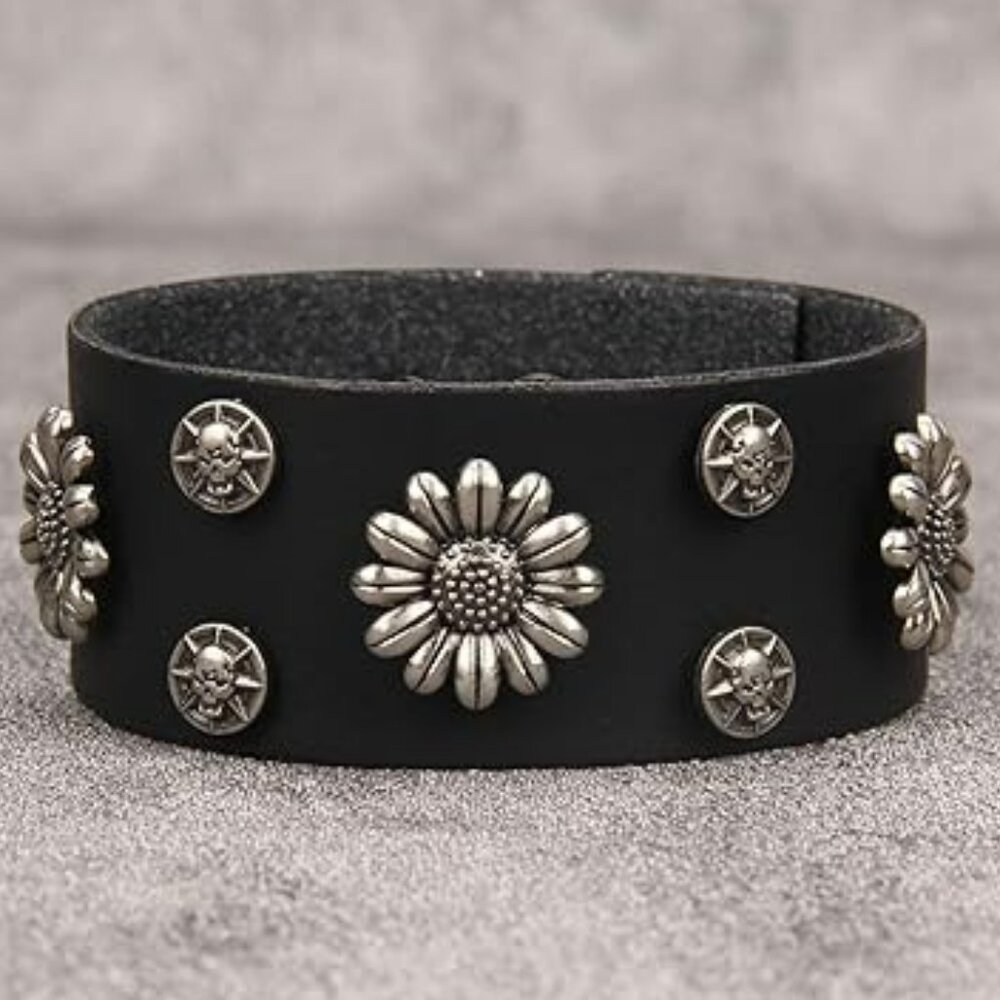 Leather Punk Cuff Bracelet Adjustable Wrap‎ Wristband Bracelets Arm Goth Gothic